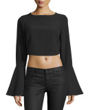 Bell-Sleeve Crop Top, Black