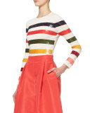 Sequin-Striped Crewneck Sweater, Multicolor