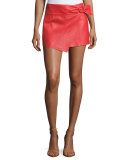 Braddy Leather Wrap-Front Miniskirt, Red