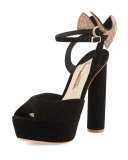 Raye Bow Suede Platform Sandal, Black