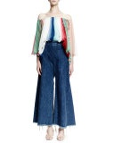 Wide-Leg Raw-Hem Cropped Jeans, Acid