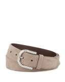 Calf Suede Buckle Belt, Taupe