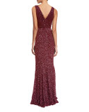 Xandra Hand-Embellished V-Neck Gown, Burgundy