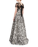 Strapless Sequined-Embroidered Organza Gown, White/Black