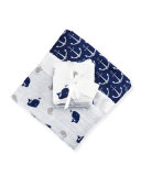 Two-Piece Burp Cloth Set, White/Navy