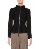 Zip-Front Textured Jacket, Black