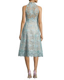 Sleeveless Floral Lace Cocktail Dress, Mint