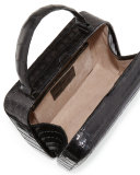 Crocodile Top-Handle Box Bag, Black Shiny
