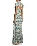 Arwen Short-Sleeve Embroidered Gown