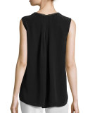 Emi Sleeveless V-Neck Silk Blouse, Black
