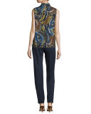 Fernanda Sleeveless Mock-Neck Printed Blouse, Galaxy Blue Multi