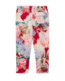 Silk Crepe de Chine Hydrangea Pants, Pink/Red, Size 4-12