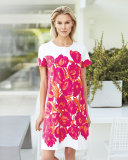Short-Sleeve Floral-Print Pique Dress, Petite