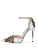 Crystal Snakeskin d'Orsay 105mm Pump, Silver/Rose Gold