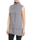 Sleeveless Oversized Turtleneck Sweater, Gray Melange