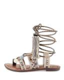 Gretchen Embroidered Lace-Up Flat Sandal, Multi