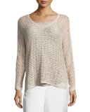 Sun Catcher Long-Sleeve Open-Weave Top, Light Beige
