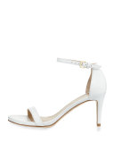 Nunaked Leather Mid-Heel Sandal, White