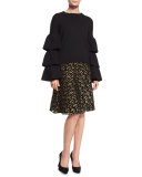 High-Waist Metallic Skirt, Black/Gold