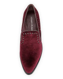 Galia Grommet-Trim Velvet Loafer, Chianti