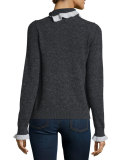 Button-Shoulder Turtleneck Sweater, Dark Gray/White