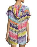 Hooded Zigzag Beach Coverup Dress, Multicolor