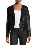 Cropped Cutout Leather Moto Jacket, Black