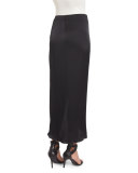Waist-Tie Silk Midi Skirt, Black
