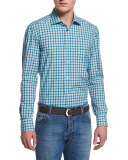 Check Long-Sleeve Sport Shirt, Green/Blue