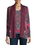 Superfine Bordeaux Paisley Open Cashmere Cardigan, Red/Aubergine