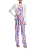 Tia Strapless Printed Jumpsuit, Iris Blue 