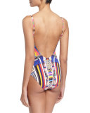 One-Piece Low-Back Swimsuit, Woven Wonderland