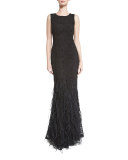 Waldorf Lace Embroidered Gown, Black