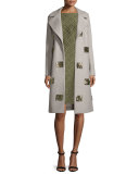 Betsy Check-Matelasse Full-Skirt Dress, Olive
