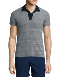Felix Johnny-Collar Melange Polo Shirt, Navy