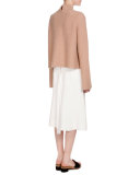 Long-Sleeve Mock-Neck Cropped Sweater, Camel/Off White