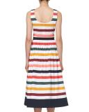 Sleeveless Striped Belted Midi Dress, Multicolor