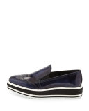 Spazzolato Wing-Tip Platform Slip-On Loafer, Baltic