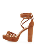 Janelle Knotted Suede 110mm Sandal, Beige