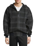 Plaid Ruched-Sleeve Hooded Jacket