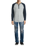 Rocco Distressed Moto Denim Jeans, Blue Misfit 