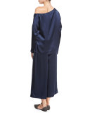 Satin Asymmetric Long-Sleeve Top