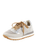 Monili-Panel Embroidered Sneaker, Silver