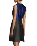 Eliza Colorblock Fit-&-Flare Dress, Black/Sapphire