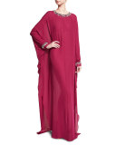 Beaded Silk Caftan Gown, Currant