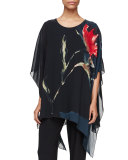 You're Invited Watercolor Floral-Print Caftan, Black Multi