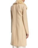 Roza Shearling-Trim Long Coat, Light Beige