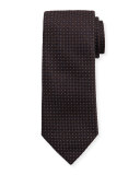 Woven Dotted Fancy Box Silk Tie, Brown