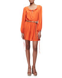 Poet Long-Sleeve Mini Dress, Sienna