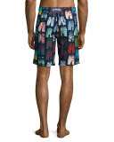Okoa Swim-Trunks Print Boardshorts, Blue